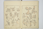 Transmitting the Spirit, Revealing the Form of Things, Volume 1 to 15 of Hokusai Sketchbooks (Denshin kaishu: Hokusai manga, shohen–jugohen) 伝神開手北斎漫画 初編-十五編, Katsushika Hokusai 葛飾北斎 (Japanese, Tokyo (Edo) 1760–1849 Tokyo (Edo)), Set of fifteen woodblock printed books; ink and color on paper, Japan