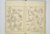 Transmitting the Spirit, Revealing the Form of Things, Volume 1 to 15 of Hokusai Sketchbooks (Denshin kaishu: Hokusai manga, shohen–jugohen) 伝神開手北斎漫画 初編-十五編, Katsushika Hokusai 葛飾北斎 (Japanese, Tokyo (Edo) 1760–1849 Tokyo (Edo)), Set of fifteen woodblock printed books; ink and color on paper, Japan