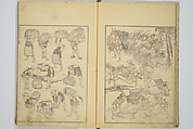Transmitting the Spirit, Revealing the Form of Things, Volume 1 to 15 of Hokusai Sketchbooks (Denshin kaishu: Hokusai manga, shohen–jugohen) 伝神開手北斎漫画 初編-十五編, Katsushika Hokusai 葛飾北斎 (Japanese, Tokyo (Edo) 1760–1849 Tokyo (Edo)), Set of fifteen woodblock printed books; ink and color on paper, Japan