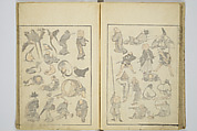 Transmitting the Spirit, Revealing the Form of Things, Volume 1 to 15 of Hokusai Sketchbooks (Denshin kaishu: Hokusai manga, shohen–jugohen) 伝神開手北斎漫画 初編-十五編, Katsushika Hokusai 葛飾北斎 (Japanese, Tokyo (Edo) 1760–1849 Tokyo (Edo)), Set of fifteen woodblock printed books; ink and color on paper, Japan