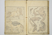 Transmitting the Spirit, Revealing the Form of Things, Volume 1 to 15 of Hokusai Sketchbooks (Denshin kaishu: Hokusai manga, shohen–jugohen) 伝神開手北斎漫画 初編-十五編, Katsushika Hokusai 葛飾北斎 (Japanese, Tokyo (Edo) 1760–1849 Tokyo (Edo)), Set of fifteen woodblock printed books; ink and color on paper, Japan
