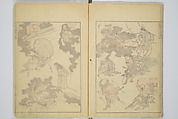 Transmitting the Spirit, Revealing the Form of Things, Volume 1 to 15 of Hokusai Sketchbooks (Denshin kaishu: Hokusai manga, shohen–jugohen) 伝神開手北斎漫画 初編-十五編, Katsushika Hokusai 葛飾北斎 (Japanese, Tokyo (Edo) 1760–1849 Tokyo (Edo)), Set of fifteen woodblock printed books; ink and color on paper, Japan
