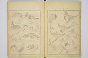 Transmitting the Spirit, Revealing the Form of Things, Volume 1 to 15 of Hokusai Sketchbooks (Denshin kaishu: Hokusai manga, shohen–jugohen) 伝神開手北斎漫画 初編-十五編, Katsushika Hokusai 葛飾北斎 (Japanese, Tokyo (Edo) 1760–1849 Tokyo (Edo)), Set of fifteen woodblock printed books; ink and color on paper, Japan