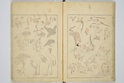 Transmitting the Spirit, Revealing the Form of Things, Volume 1 to 15 of Hokusai Sketchbooks (Denshin kaishu: Hokusai manga, shohen–jugohen) 伝神開手北斎漫画 初編-十五編, Katsushika Hokusai 葛飾北斎 (Japanese, Tokyo (Edo) 1760–1849 Tokyo (Edo)), Set of fifteen woodblock printed books; ink and color on paper, Japan