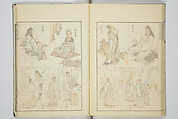 Transmitting the Spirit, Revealing the Form of Things, Volume 1 to 15 of Hokusai Sketchbooks (Denshin kaishu: Hokusai manga, shohen–jugohen) 伝神開手北斎漫画 初編-十五編, Katsushika Hokusai 葛飾北斎 (Japanese, Tokyo (Edo) 1760–1849 Tokyo (Edo)), Set of fifteen woodblock printed books; ink and color on paper, Japan