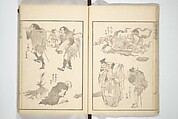 Transmitting the Spirit, Revealing the Form of Things, Volume 1 to 15 of Hokusai Sketchbooks (Denshin kaishu: Hokusai manga, shohen–jugohen) 伝神開手北斎漫画 初編-十五編, Katsushika Hokusai 葛飾北斎 (Japanese, Tokyo (Edo) 1760–1849 Tokyo (Edo)), Set of fifteen woodblock printed books; ink and color on paper, Japan