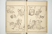 Transmitting the Spirit, Revealing the Form of Things, Volume 1 to 15 of Hokusai Sketchbooks (Denshin kaishu: Hokusai manga, shohen–jugohen) 伝神開手北斎漫画 初編-十五編, Katsushika Hokusai 葛飾北斎 (Japanese, Tokyo (Edo) 1760–1849 Tokyo (Edo)), Set of fifteen woodblock printed books; ink and color on paper, Japan