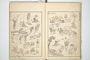 Transmitting the Spirit, Revealing the Form of Things, Volume 1 to 15 of Hokusai Sketchbooks (Denshin kaishu: Hokusai manga, shohen–jugohen) 伝神開手北斎漫画 初編-十五編, Katsushika Hokusai 葛飾北斎 (Japanese, Tokyo (Edo) 1760–1849 Tokyo (Edo)), Set of fifteen woodblock printed books; ink and color on paper, Japan