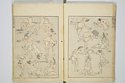 Transmitting the Spirit, Revealing the Form of Things, Volume 1 to 15 of Hokusai Sketchbooks (Denshin kaishu: Hokusai manga, shohen–jugohen) 伝神開手北斎漫画 初編-十五編, Katsushika Hokusai 葛飾北斎 (Japanese, Tokyo (Edo) 1760–1849 Tokyo (Edo)), Set of fifteen woodblock printed books; ink and color on paper, Japan