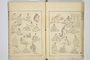 Transmitting the Spirit, Revealing the Form of Things, Volume 1 to 15 of Hokusai Sketchbooks (Denshin kaishu: Hokusai manga, shohen–jugohen) 伝神開手北斎漫画 初編-十五編, Katsushika Hokusai 葛飾北斎 (Japanese, Tokyo (Edo) 1760–1849 Tokyo (Edo)), Set of fifteen woodblock printed books; ink and color on paper, Japan