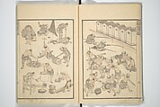 Transmitting the Spirit, Revealing the Form of Things, Volume 1 to 15 of Hokusai Sketchbooks (Denshin kaishu: Hokusai manga, shohen–jugohen) 伝神開手北斎漫画 初編-十五編, Katsushika Hokusai 葛飾北斎 (Japanese, Tokyo (Edo) 1760–1849 Tokyo (Edo)), Set of fifteen woodblock printed books; ink and color on paper, Japan