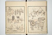 Transmitting the Spirit, Revealing the Form of Things, Volume 1 to 15 of Hokusai Sketchbooks (Denshin kaishu: Hokusai manga, shohen–jugohen) 伝神開手北斎漫画 初編-十五編, Katsushika Hokusai 葛飾北斎 (Japanese, Tokyo (Edo) 1760–1849 Tokyo (Edo)), Set of fifteen woodblock printed books; ink and color on paper, Japan