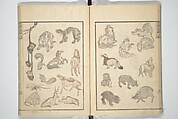 Transmitting the Spirit, Revealing the Form of Things, Volume 1 to 15 of Hokusai Sketchbooks (Denshin kaishu: Hokusai manga, shohen–jugohen) 伝神開手北斎漫画 初編-十五編, Katsushika Hokusai 葛飾北斎 (Japanese, Tokyo (Edo) 1760–1849 Tokyo (Edo)), Set of fifteen woodblock printed books; ink and color on paper, Japan