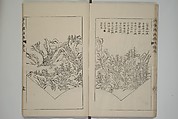 The Mustard Seed Garden Painting Manual  (Japanese reprint)  芥子園畫傳, Wang Gai 王槩 (Chinese, 1645–1710), Set of five woodblock printed books; ink and color on paper, Japan