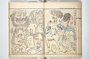 Kyōsai’s Treatise on Painting (Kyōsai gadan) 暁斎画談, Kawanabe Kyōsai 河鍋暁斎 (Japanese, 1831–1889), Set of four woodblock printed books; ink and color on paper, Japan