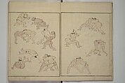 How to Draw Figures Simply (Jinbutsu ryakugashiki) 人物略画式, Kuwagata Keisai 鍬形蕙斎 (Japanese, 1764–1824), Woodblock printed book; ink and color on paper, Japan