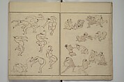 How to Draw Figures Simply (Jinbutsu ryakugashiki) 人物略画式, Kuwagata Keisai 鍬形蕙斎 (Japanese, 1764–1824), Woodblock printed book; ink and color on paper, Japan