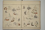 How to Draw Figures Simply (Jinbutsu ryakugashiki) 人物略画式, Kuwagata Keisai 鍬形蕙斎 (Japanese, 1764–1824), Woodblock printed book; ink and color on paper, Japan
