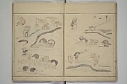 How to Draw Figures Simply (Jinbutsu ryakugashiki) 人物略画式, Kuwagata Keisai 鍬形蕙斎 (Japanese, 1764–1824), Woodblock printed book; ink and color on paper, Japan