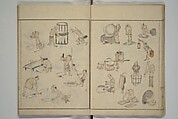 How to Draw Figures Simply (Jinbutsu ryakugashiki) 人物略画式, Kuwagata Keisai 鍬形蕙斎 (Japanese, 1764–1824), Woodblock printed book; ink and color on paper, Japan