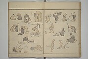 How to Draw Figures Simply (Jinbutsu ryakugashiki) 人物略画式, Kuwagata Keisai 鍬形蕙斎 (Japanese, 1764–1824), Woodblock printed book; ink and color on paper, Japan
