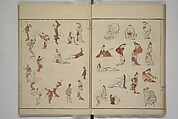 How to Draw Figures Simply (Jinbutsu ryakugashiki) 人物略画式, Kuwagata Keisai 鍬形蕙斎 (Japanese, 1764–1824), Woodblock printed book; ink and color on paper, Japan