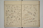 How to Draw Figures Simply (Jinbutsu ryakugashiki) 人物略画式, Kuwagata Keisai 鍬形蕙斎 (Japanese, 1764–1824), Woodblock printed book; ink and color on paper, Japan