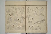 How to Draw Figures Simply (Jinbutsu ryakugashiki) 人物略画式, Kuwagata Keisai 鍬形蕙斎 (Japanese, 1764–1824), Woodblock printed book; ink and color on paper, Japan