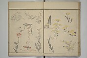 How to Draw Figures Simply (Jinbutsu ryakugashiki) 人物略画式, Kuwagata Keisai 鍬形蕙斎 (Japanese, 1764–1824), Woodblock printed book; ink and color on paper, Japan
