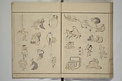 How to Draw Figures Simply (Jinbutsu ryakugashiki) 人物略画式, Kuwagata Keisai 鍬形蕙斎 (Japanese, 1764–1824), Woodblock printed book; ink and color on paper, Japan
