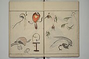 How to Draw Birds, Insects and Fish Simply (Chōjū ryakugashiki) 鳥獣略画式, Kuwagata Keisai 鍬形蕙斎 (Japanese, 1764–1824), Woodblock printed book; ink and color on paper, Japan