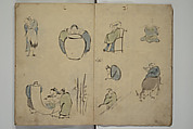 How to Draw Figures Simply (Jinbutsu ryakugashiki) 人物略画式, Kuwagata Keisai 鍬形蕙斎 (Japanese, 1764–1824), Woodblock printed book; ink and color on paper, Japan