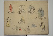How to Draw Figures Simply (Jinbutsu ryakugashiki) 人物略画式, Kuwagata Keisai 鍬形蕙斎 (Japanese, 1764–1824), Woodblock printed book; ink and color on paper, Japan