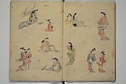 How to Draw Figures Simply (Jinbutsu ryakugashiki) 人物略画式, Kuwagata Keisai 鍬形蕙斎 (Japanese, 1764–1824), Woodblock printed book; ink and color on paper, Japan