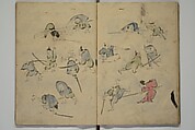 How to Draw Figures Simply (Jinbutsu ryakugashiki) 人物略画式, Kuwagata Keisai 鍬形蕙斎 (Japanese, 1764–1824), Woodblock printed book; ink and color on paper, Japan
