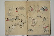 How to Draw Figures Simply (Jinbutsu ryakugashiki) 人物略画式, Kuwagata Keisai 鍬形蕙斎 (Japanese, 1764–1824), Woodblock printed book; ink and color on paper, Japan
