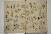 How to Draw Figures Simply (Jinbutsu ryakugashiki) 人物略画式, Kuwagata Keisai 鍬形蕙斎 (Japanese, 1764–1824), Woodblock printed book; ink and color on paper, Japan