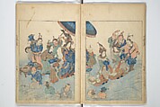 Collection of Famous Kyōka Poems Selected by Shakuyakutei (Shakuyakutei bunshū shohen)  芍薬亭文集初編, Shakuyakutei Nagane 芍薬亭長根 (Japanese, 1767–1845), Set of three woodblock printed books; ink and color on paper, Japan