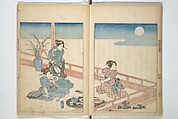 Collection of Famous Kyōka Poems Selected by Shakuyakutei (Shakuyakutei bunshū shohen)  芍薬亭文集初編, Shakuyakutei Nagane 芍薬亭長根 (Japanese, 1767–1845), Set of three woodblock printed books; ink and color on paper, Japan