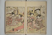 Mirror of Yoshiwara Beauties (Seirō bijin awase sugata kagami) 青楼美人合姿鏡, Katsukawa Shunshō　勝川春章 (Japanese, 1726–1792), Woodblock printed book; ink, color, and mica on paper, Japan