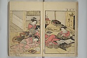 Mirror of Yoshiwara Beauties (Seirō bijin awase sugata kagami) 青楼美人合姿鏡, Katsukawa Shunshō　勝川春章 (Japanese, 1726–1792), Woodblock printed book; ink, color, and mica on paper, Japan