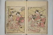 Mirror of Yoshiwara Beauties (Seirō bijin awase sugata kagami) 青楼美人合姿鏡, Katsukawa Shunshō　勝川春章 (Japanese, 1726–1792), Woodblock printed book; ink, color, and mica on paper, Japan