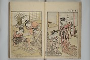 Mirror of Yoshiwara Beauties (Seirō bijin awase sugata kagami) 青楼美人合姿鏡, Katsukawa Shunshō　勝川春章 (Japanese, 1726–1792), Woodblock printed book; ink, color, and mica on paper, Japan