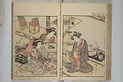 Mirror of Yoshiwara Beauties (Seirō bijin awase sugata kagami) 青楼美人合姿鏡, Katsukawa Shunshō　勝川春章 (Japanese, 1726–1792), Woodblock printed book; ink, color, and mica on paper, Japan