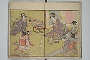 Picture Book of Modern Figures of Fashion (Ehon imayō sugata) 絵本時世粧, Utagawa Toyokuni I 歌川豊国一世 (Japanese, 1769–1825), Set of two woodblock-printed books with hand-written names in volume two; ink and color on paper, Japan