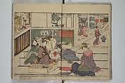 Picture Book of Modern Figures of Fashion (Ehon imayō sugata) 絵本時世粧, Utagawa Toyokuni I 歌川豊国一世 (Japanese, 1769–1825), Set of two woodblock-printed books with hand-written names in volume two; ink and color on paper, Japan