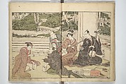 Amusements of Kabuki Actors of the “Third Floor” [Dressing Room], by Shikitei Sanba 俳優三階興, Utagawa Toyokuni I 歌川豊国一世 (Japanese, 1769–1825), First volume of a two-volume set of woodblock-printed books; ink and color on paper, Japan
