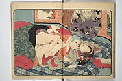 Floating Bridge of Heaven (Ama no ukihashi) 天野浮橋, Yanagawa Shigenobu 柳川重信 (Japanese, 1787–1832), Set of three woodblock printed books; ink and color on paper, Japan