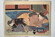 Floating Bridge of Heaven (Ama no ukihashi) 天野浮橋, Yanagawa Shigenobu 柳川重信 (Japanese, 1787–1832), Set of three woodblock printed books; ink and color on paper, Japan