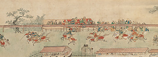 Horse Race at Kamo, Sumiyoshi Hiromori (Japanese, 1705–1777), Handscroll; ink, color and gold on paper, Japan